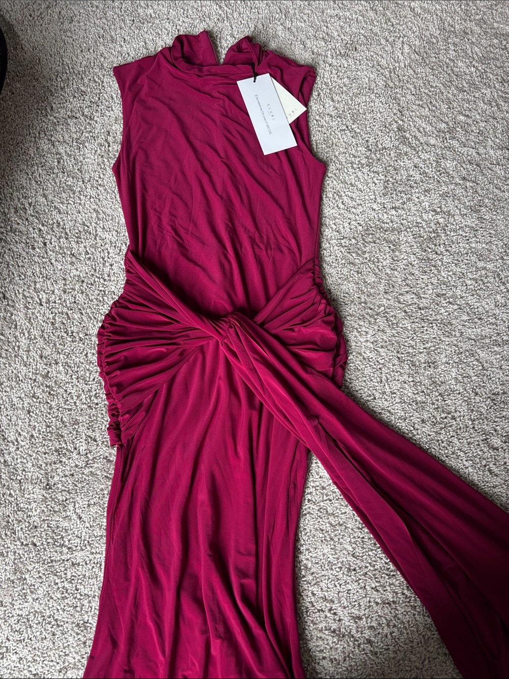 Club L London Sleeveless Twist-Front Maxi Dress in Berry Plum